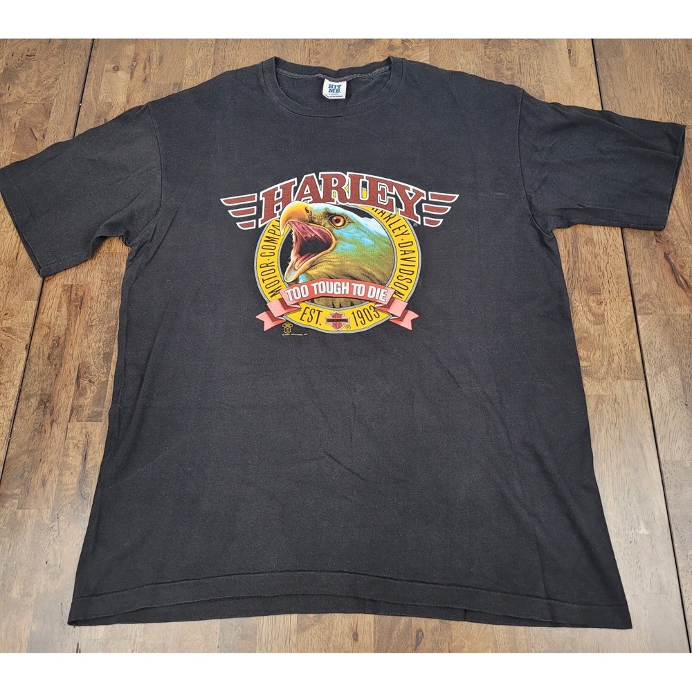 Vintage 1987 Harley Davidson Too Tough To Die Single Stitch Graphic Tee Size XL